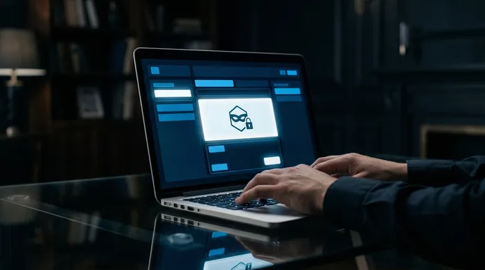 Deux smartphones posés sur une surface sombre, connectés par un lien numérique, affichant des icônes d'appel et un profil utilisateur avec des symboles de messagerie.
